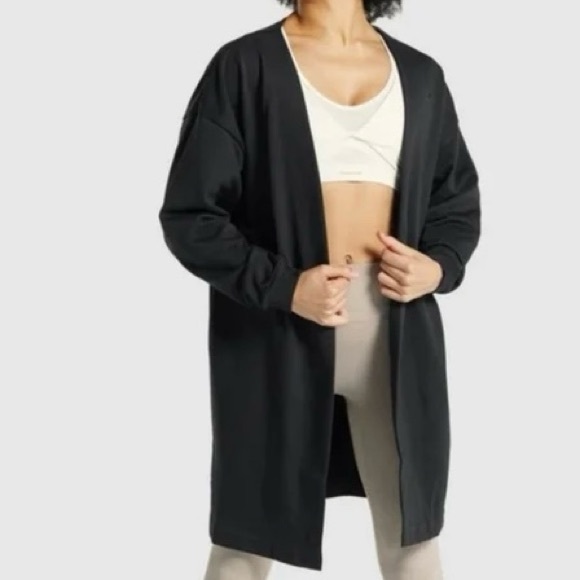 GYMSHARK X Whitney Simmons Oversized Black Robe Open Cardigan Lounge Sweater S - Picture 1 of 13